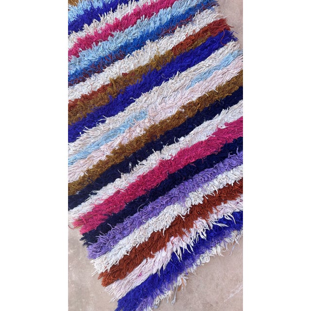 Blue 1990s Moroccan Striped Vintage Rug - 3'7" X 7'0" Ft For Sale - Image 8 of 10