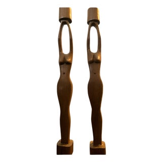 Mid-Century Scandinavian Hand-Carved Candlesticks, 1960, Set of 2 For Sale