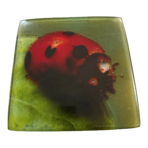 1980s Beautiful 11 X 11 Heavy Solid Blown Ladybug Glass Plaque Italian Art Signed