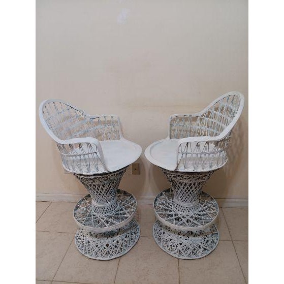 1960s Mid Century Modern Spun Fiberglass Swivel Stools White Set of 2 For Sale - Image 5 of 8