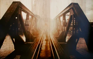 Hugo Urrutia, Crossing Bridges, 2019, Mixed Media Photograph on Wood