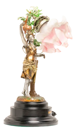 Art Nouveau Spelter Figural Woman Table Lamp