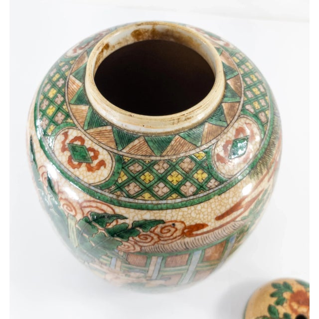 Chinese Famille Verte Beige Crackled Vase or Urn for a Lamp For Sale - Image 10 of 13