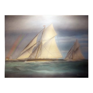 America’s Cup Race Off of Sandy Hook Light, Mark Edgar Oil on Canvas, Signed Lower Right For Sale