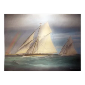 America’s Cup Race Off of Sandy Hook Light, Mark Edgar Oil on Canvas, Signed Lower Right