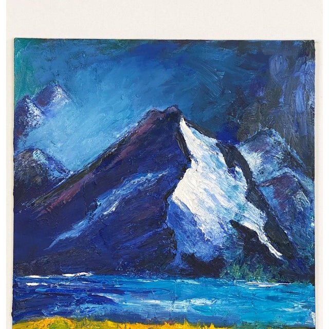 A landscape of a mountain behind a field of yellow by influential artist and scholar Krell circa 1950.