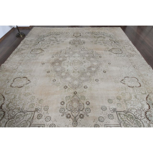 Textile 1970s Vintage Persian Handmade Wool Cotton Beige Area Rug For Sale - Image 7 of 11