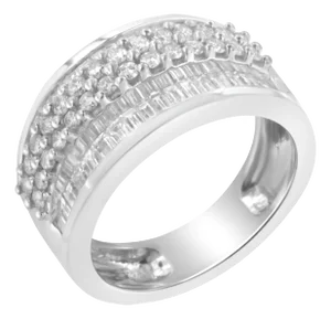 14K White Gold Round and Baguette Diamond Ring (1 1/2 Cttw, F-G Color, SI1-SI2 Clarity) - Size 6-3/4