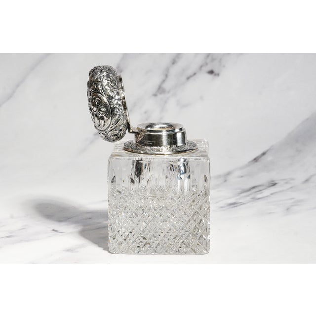 Exceptional Huge Antique Sterling Silver Black, Starr & Frost Cut Crystal Victorian Desk Paperweight Inkwell Luxury Home Decor For Sale - Image 9 of 18