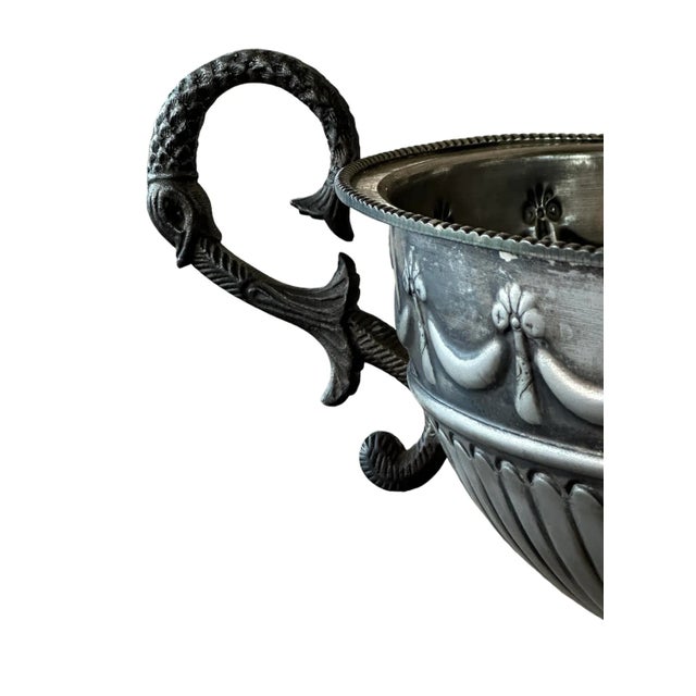 English Early 20th Century Wine Pedestal Bowl With Bows & Ornate Handles For Sale - Image 3 of 6