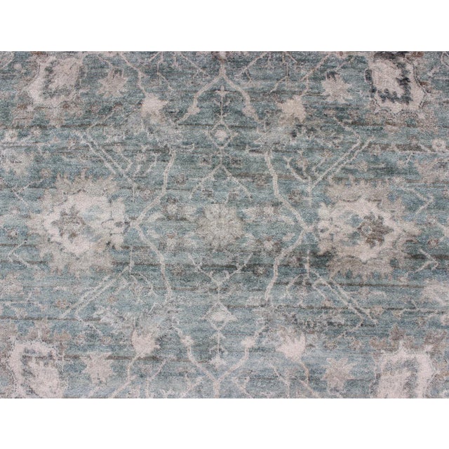Turkish Oushak in Seafoam Green, Ivory and Light Brown - 8'0 X 10'0 For Sale - Image 9 of 12