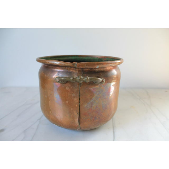 Farmhouse Vintage Copper Pot Planter W/ Brass Handles For Sale - Image 3 of 9