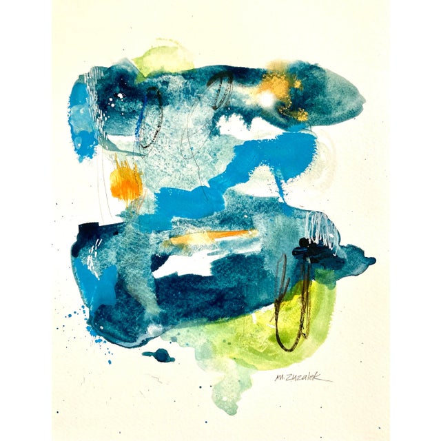 Contemporary Abstract Expressionist Watercolor Painting Titled “Above It All” on Paper For Sale