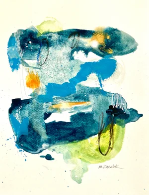 Contemporary Abstract Expressionist Watercolor Painting Titled “Above It All” on Paper