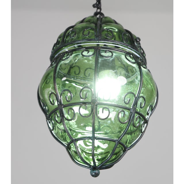1970s Wonderful Green Colour Venetian Lantern, Seguso Murano Glass - Set of 2 For Sale - Image 11 of 12