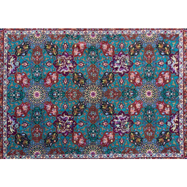 Teal Vintage Persian Tabriz Rug For Sale - Image 8 of 16