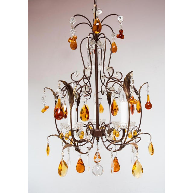 Vintage Italian Amber Glass Cage Chandelier For Sale - Image 9 of 11
