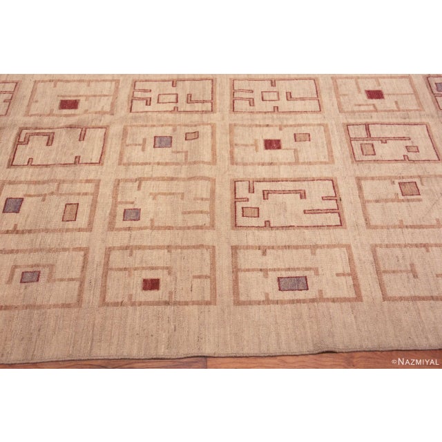 Nazmiyal Collection Ivory Cream Large Modern Rustic Tribal Geometric Grid Pattern Rug For Sale - Image 4 of 6