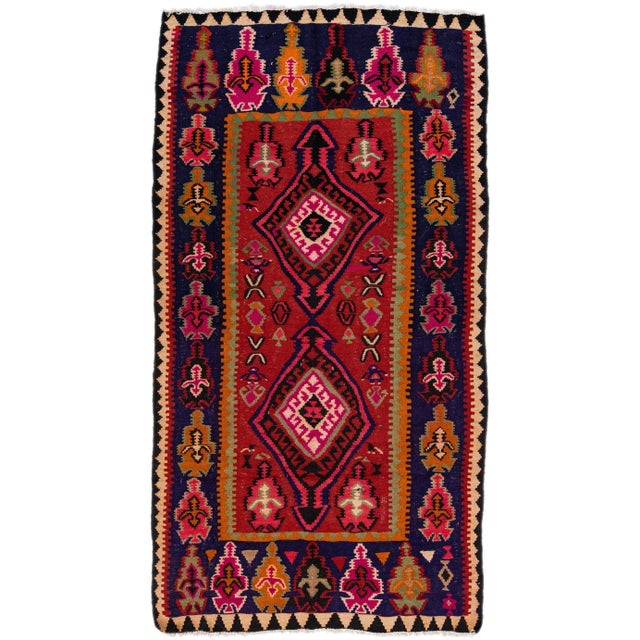 1960s Vintage Turkish Kilim Red Handmade Tribal Wool Rug For Sale - Image 9 of 9