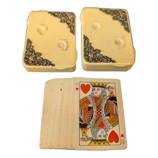 Early 20th Century Celluloid & Sterling Playing Card Holder With Cards For Sale