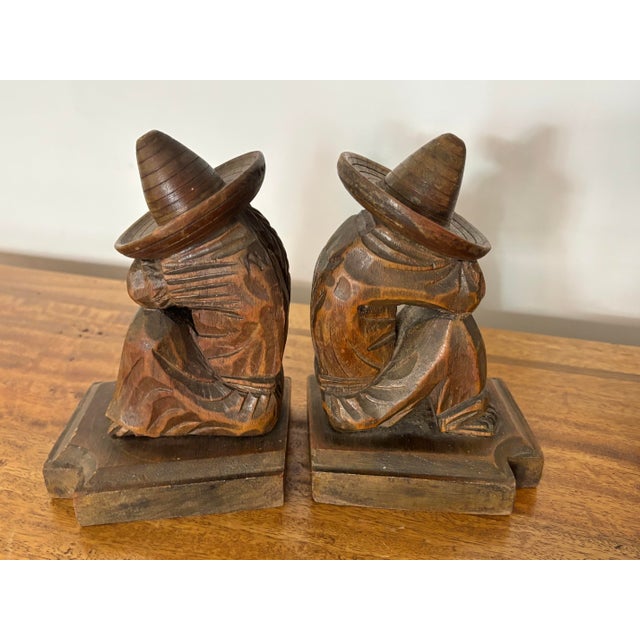 1960's Carved Wood Sleeping Señor and Señorita Bookends - A Pair For Sale - Image 6 of 6
