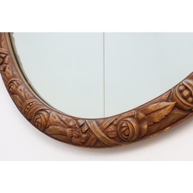 Wood French Art Deco Oval Mirror in Gilded Oak, 1920s For Sale - Image 7 of 11