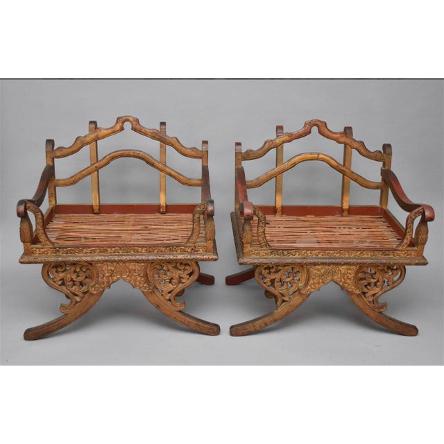 Camel Pair Rosewood Howdah Elephant Saddle Chairs, Antique Paisley For Sale - Image 8 of 12