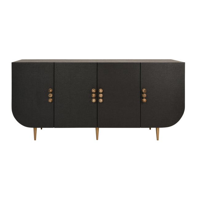 Black Matthew Izzo Home Deluca Black Grasscloth Four Door Buffet With Stone Hardware For Sale - Image 8 of 8