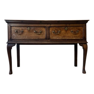 Antique George III Oak Dresser Base with Cabriole Legs and Brass Escutcheons, 1810 For Sale