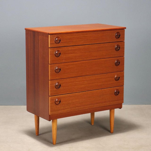 Brown Vintage Teak Veneer Chest of Drawers, Northern Europe, 1960s For Sale - Image 8 of 8