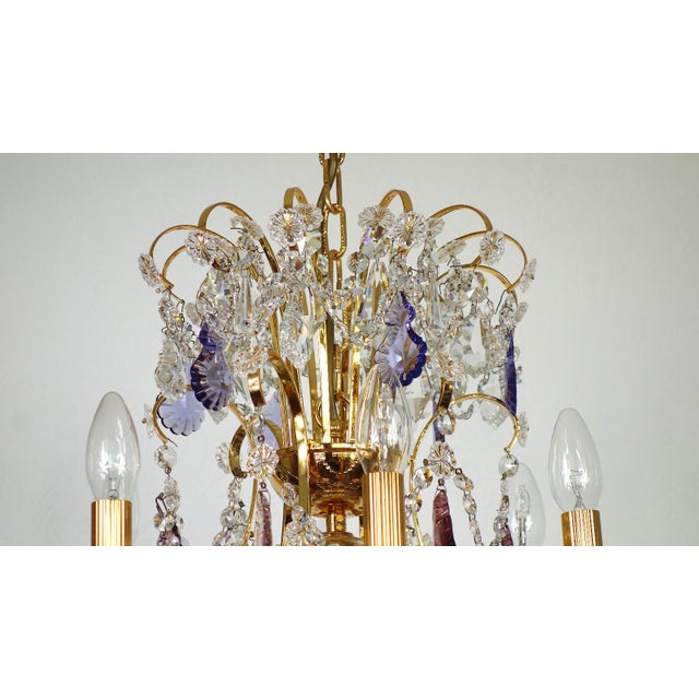 24K Gold-Plated Brass and Lead Crystal Chandelier, 1970s For Sale - Image 6 of 16