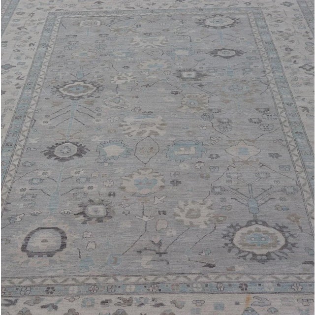 Large Modern Oushak Design in Light Blue, Grey, With Light Cream Background 13'4 X 19'3 For Sale - Image 4 of 12