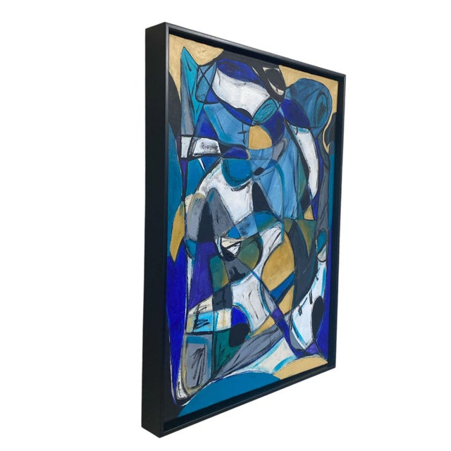 Textile Acrylic on Canvas Framed Abstract 25"By 19 " Framed Titled Manhattan Signed Yjr For Sale - Image 7 of 8