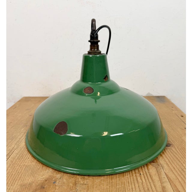 Industrial British Green Enamel Factory Pendant Lamp, 1960s For Sale - Image 15 of 18