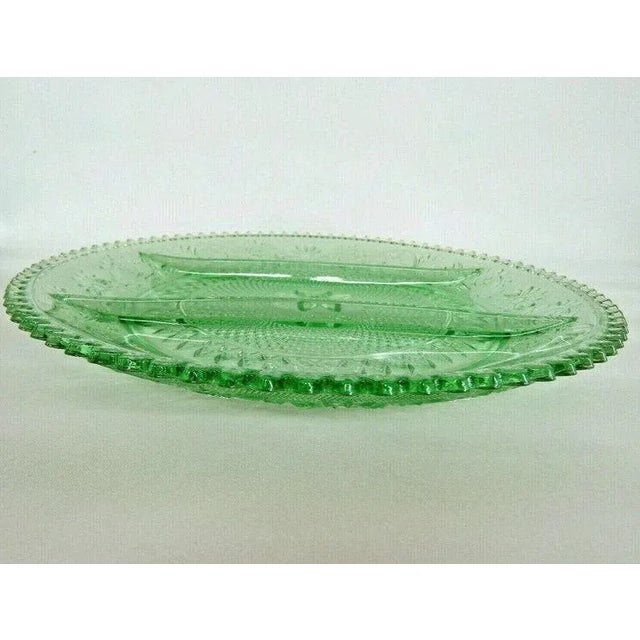 Tiara Indiana Sandwich Glass Green 3 Part Divided Large Relish Dish Tray For Sale In Miami - Image 6 of 11