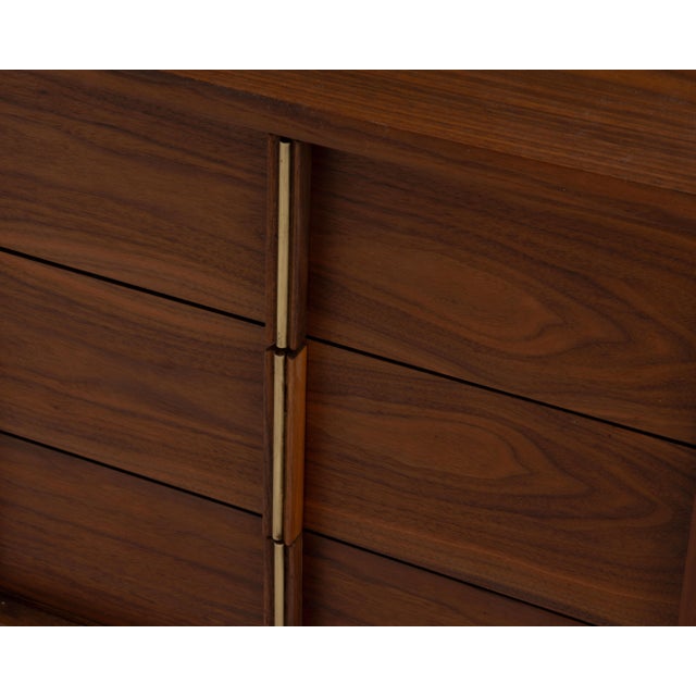 American of Martinsville Mid Century Walnut Nightstands Brass Accent Restored - A Pair For Sale - Image 11 of 13