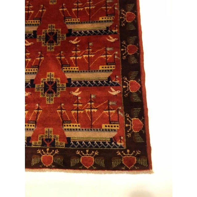 Maroon Scandinavian Double Sided Rug with Ships and Seagulls, 1934 For Sale - Image 8 of 16