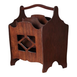 Mid 20th Century Chippendale Revival Wooden Magazine Rack With Center Cutout For Sale