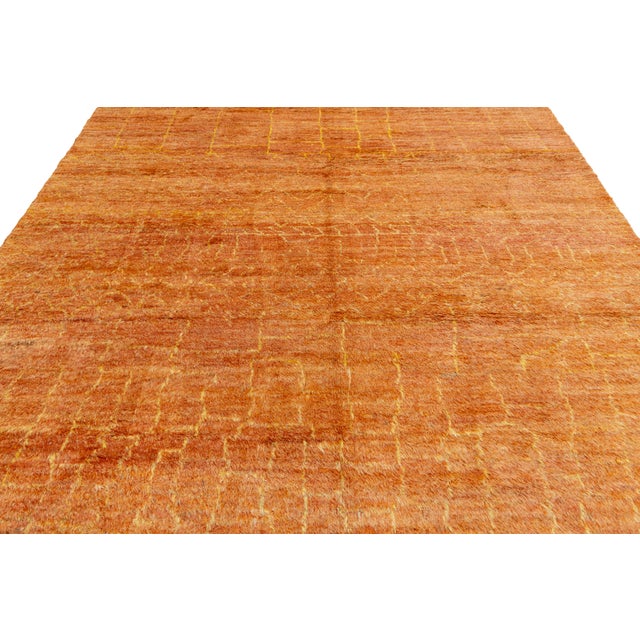 Modern Moroccan Style Terracotta Wool Rug - Hand- Knotted Minimalist Area Rug For Sale - Image 10 of 12