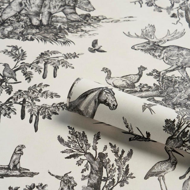 Schumacher Western Toile Wallpaper In Carbon For Sale In New York - Image 6 of 7