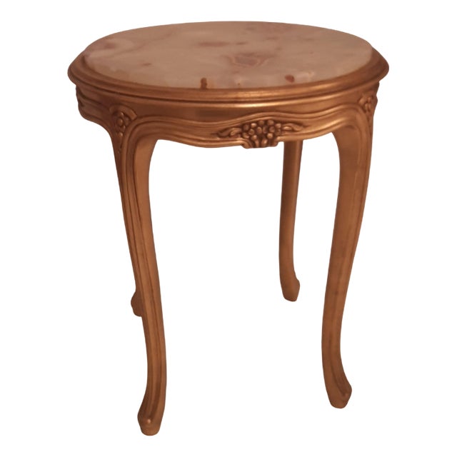 Baroque Coffee Table in Gold Wood and Onyx Top, 1965 For Sale