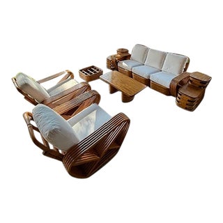 Large Rare Lot - Vintage Paul Frankl by Kane Kraft Pretzel Rattan Six-Strand 7-Piece Set! For Sale