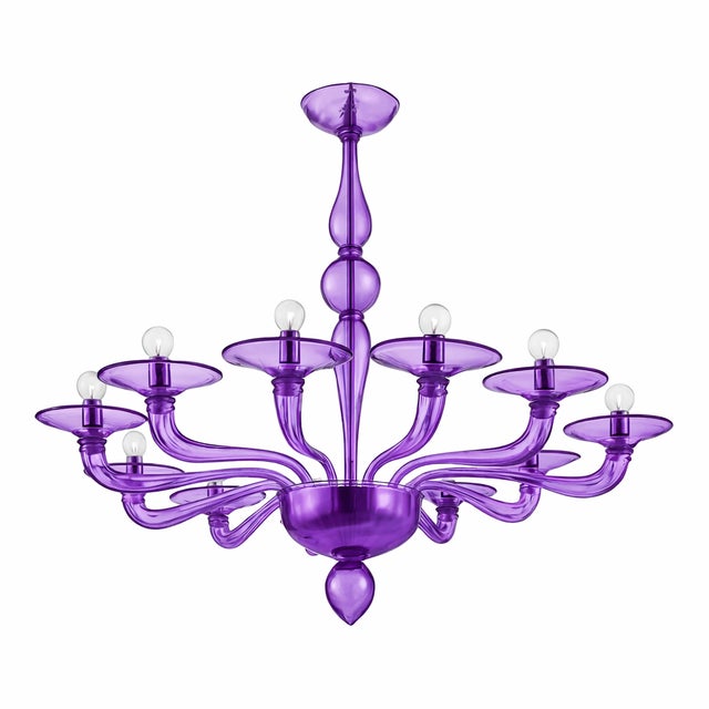 Italian Contemporary Violet Murano Style Glass Chandelier For Sale - Image 6 of 7