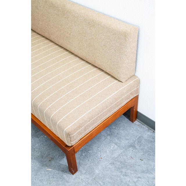 Wood Mid Century Modern Sofa Sectional Daybed Wool Stripes Modular 4 Piece MCM Couch For Sale - Image 7 of 12
