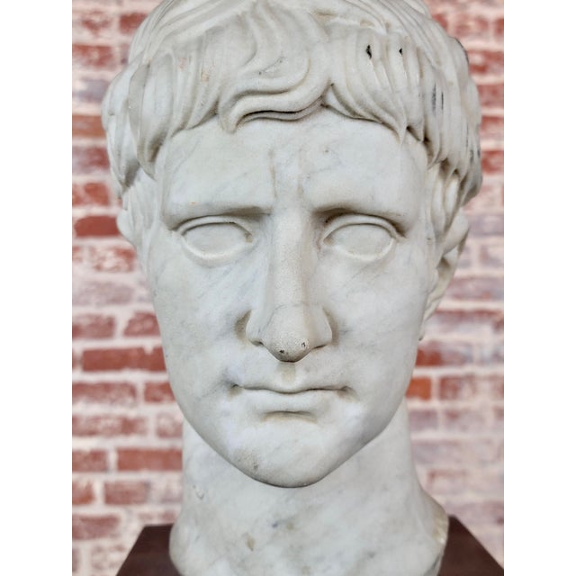 White Antique Marble Head of a Roman Emperor With Stand For Sale - Image 8 of 10