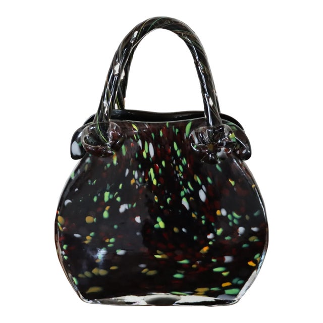 Black Murano Glass Purse Vase For Sale
