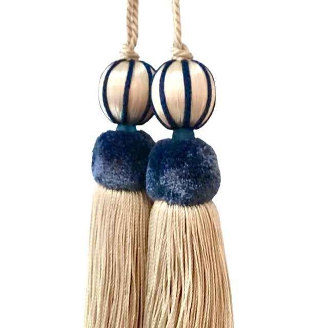 2020s Petite Beaded Key Tassels in Blue and White - A Pair For Sale - Image 5 of 15