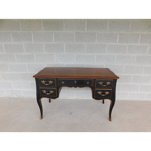 KINDEL French Louis XV Style Writing Desk 48"w 4 Dovetailed drawers, brass mounts, ornate french style pulls, right side...