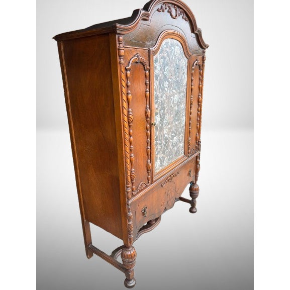 1920s Antique 1920s Jacobean Revival Walnut Dining Room China Cabinet / Bookcase For Sale - Image 5 of 10