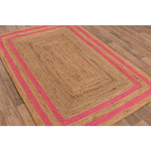 Textile 2'x4' Pink Border Rectangle Jute Handmade Rug For Sale - Image 7 of 11